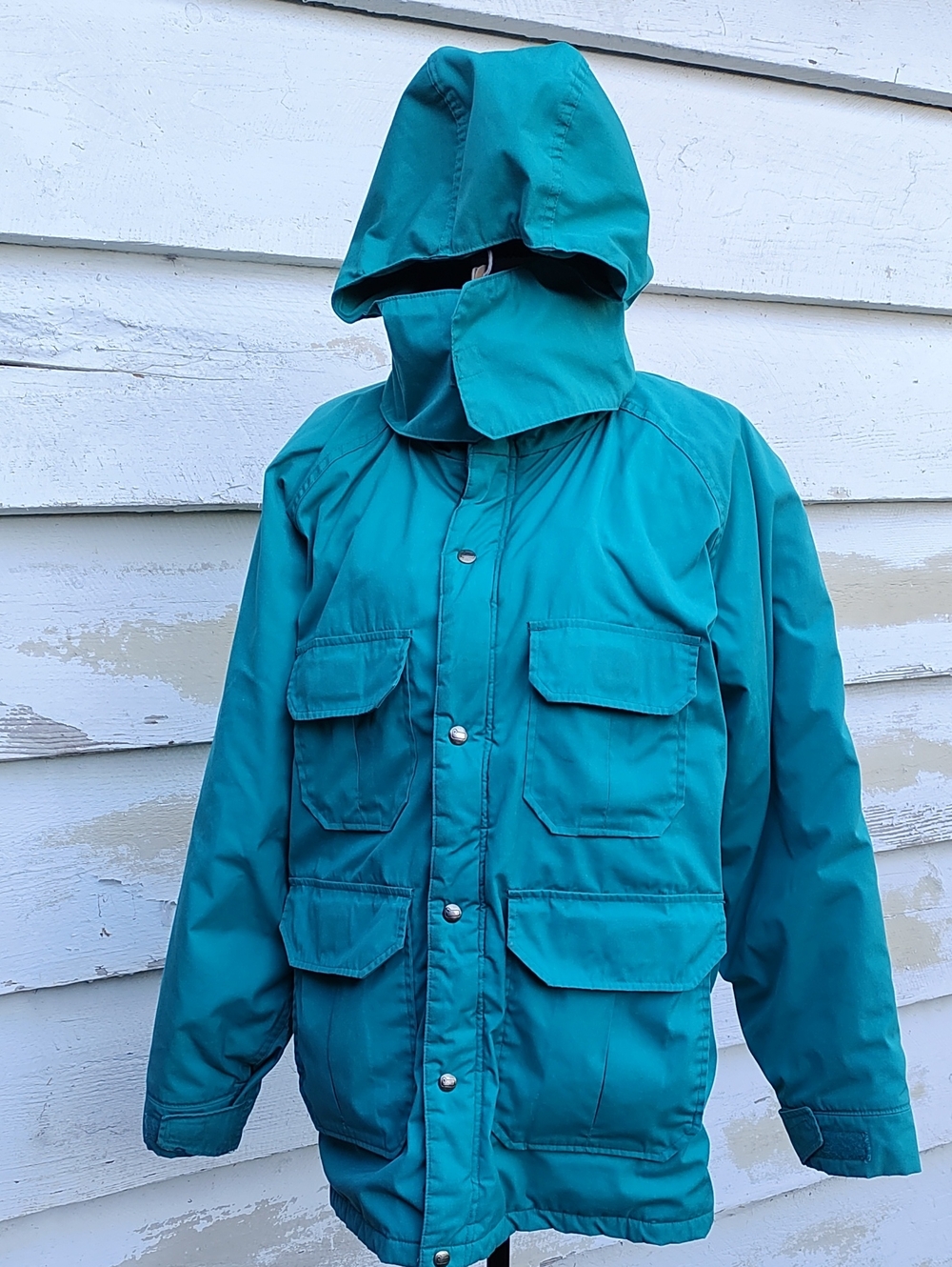 Woolrich Vintage Teal Hooded Men's Raincoat Work Jacket